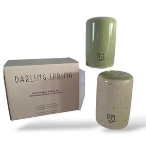 Darling Spring Salt Pepper Shaker Set NEW Farmhouse Ceramic Stoneware Green